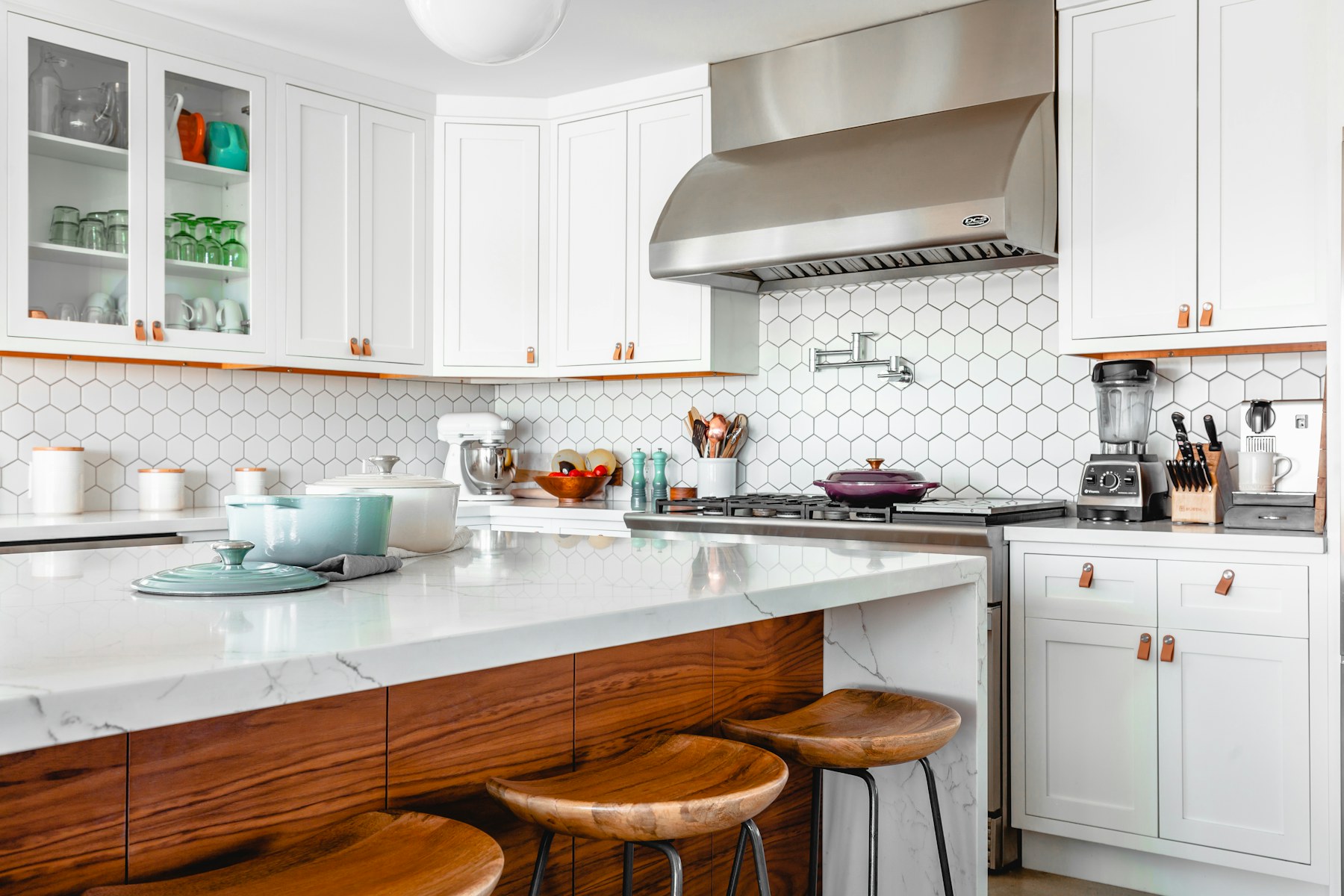 Contemporary modular kitchen with wood cabinetry